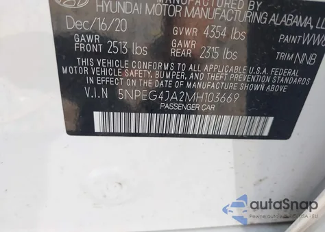 2021 Hyundai Sonata Se z USA, uszkodzony, nr VIN 5NPEG4JA2MH103669
